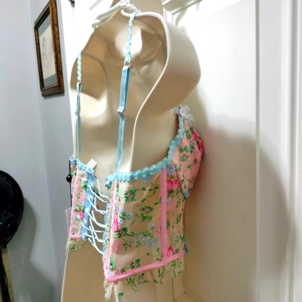 Victoria's Secret Pink and Blue Floral Lace Bra Size Medium - Picture 6 of 10